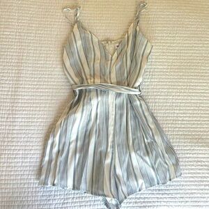 Superdown Blue and White Striped Romper
